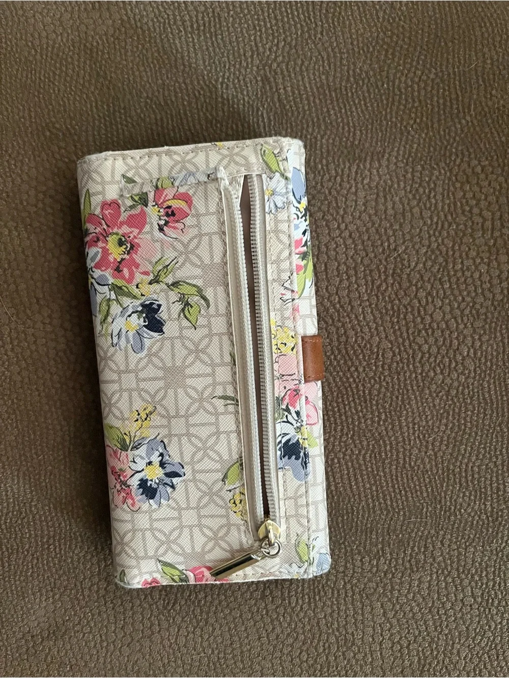 Floral Printed Wallet Clutch with Brown Strap